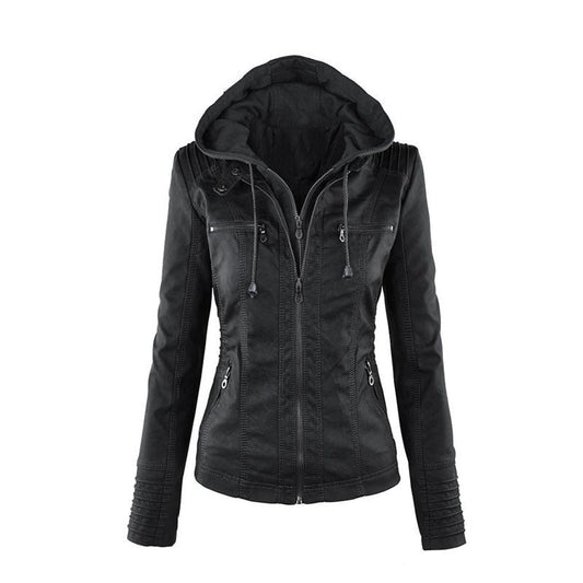 Oak & Coral | Women's Faux Leather Jacket with Detachable Hood