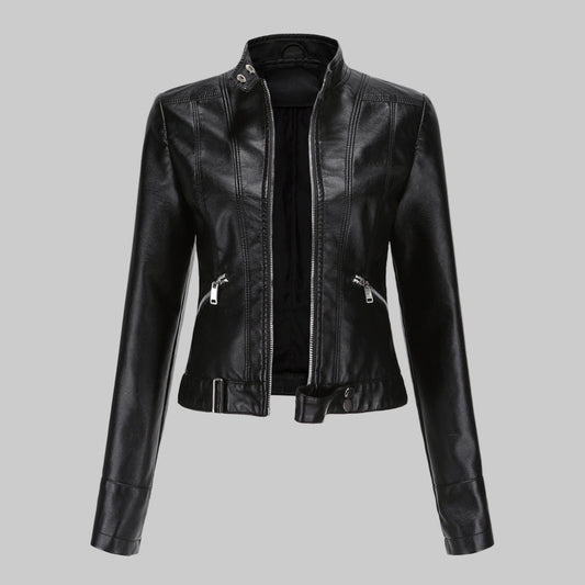 Oak & Coral | Women's Faux Leather Jacket with Stand Collar