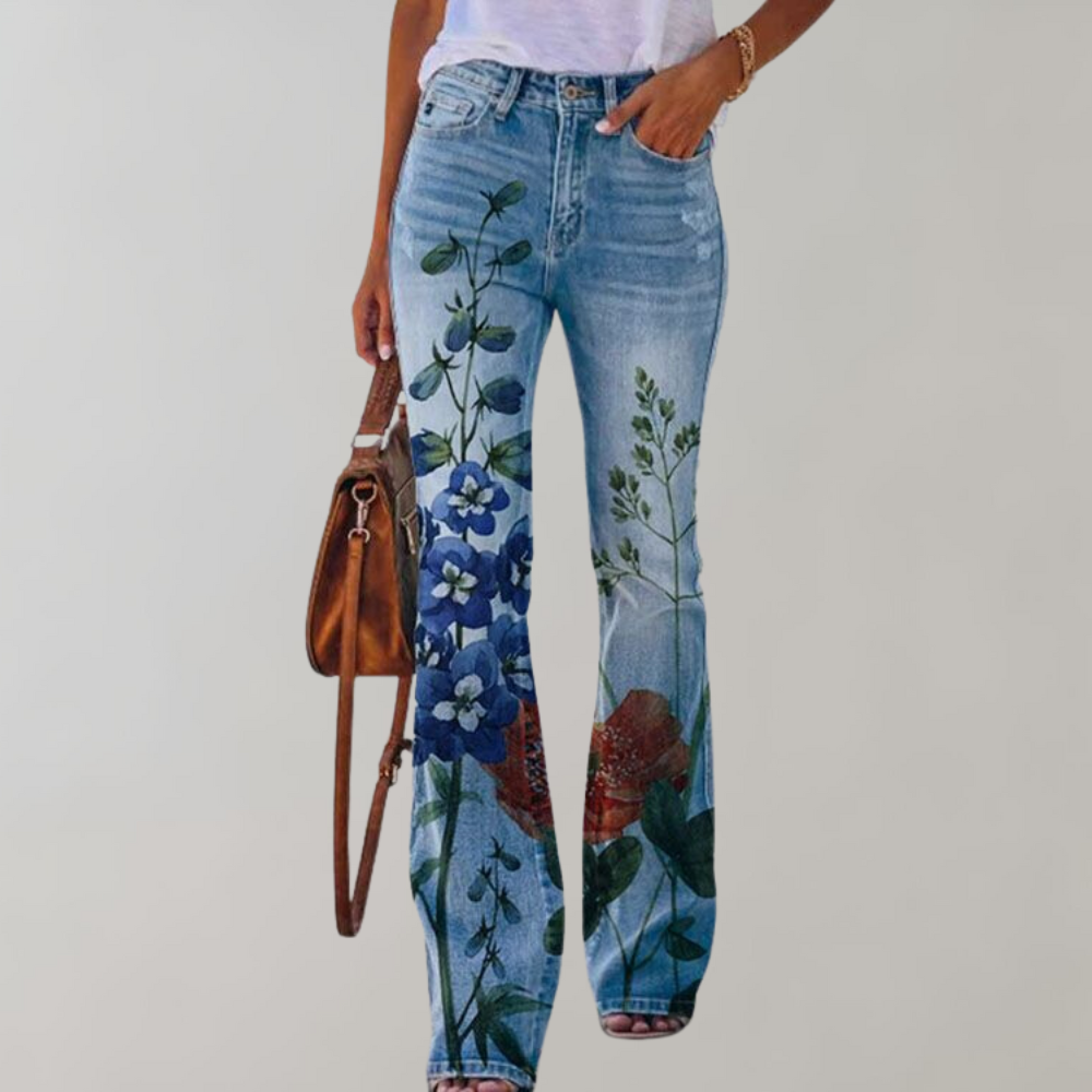 Oak & Coral | Women's Flare Jeans with Floral Print