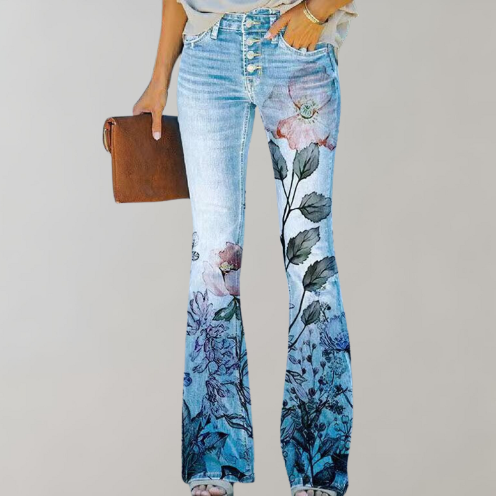 Oak & Coral | Women's Flare Jeans with Floral Print