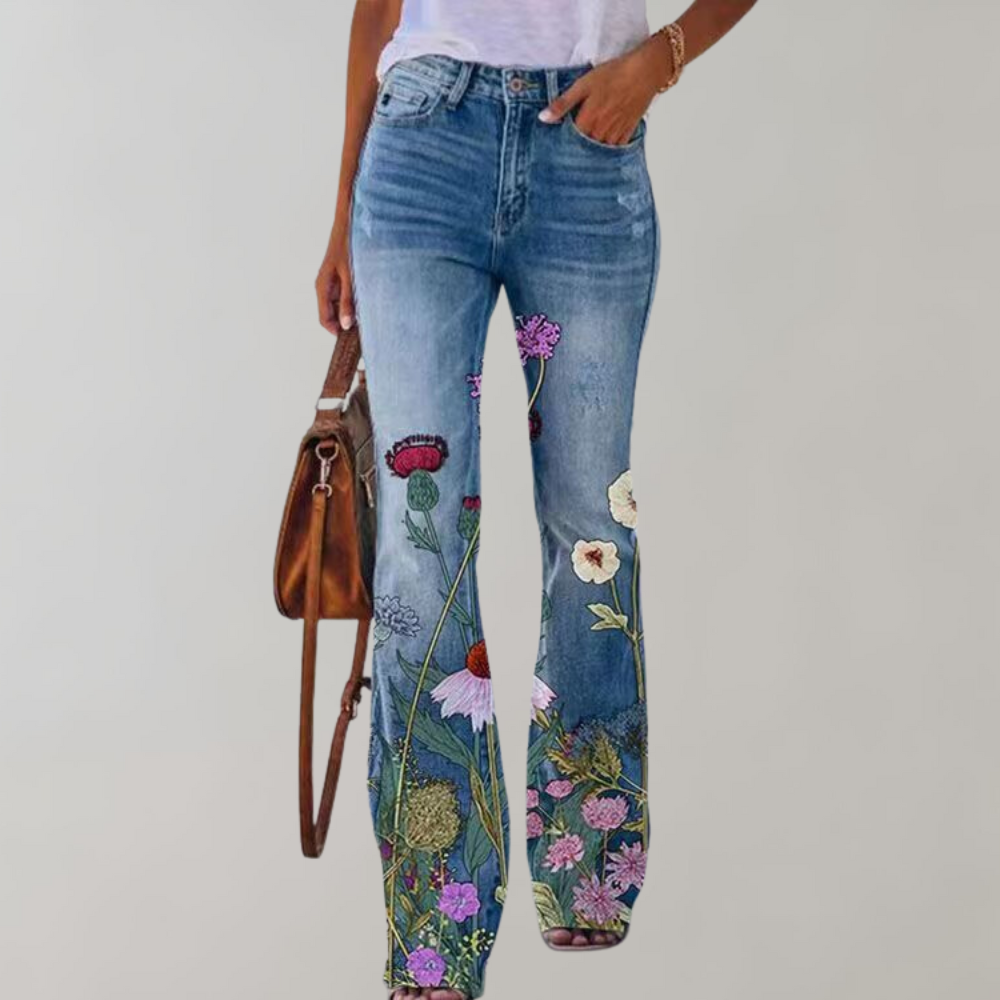 Oak & Coral | Women's Flare Jeans with Floral Print