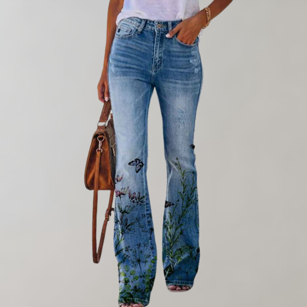 Oak & Coral | Women's Flare Jeans with Floral Print