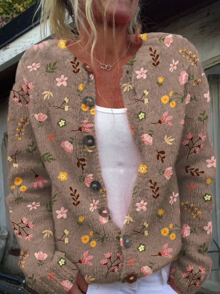 Oak & Coral | Women's Floral Cardigan with Button Details
