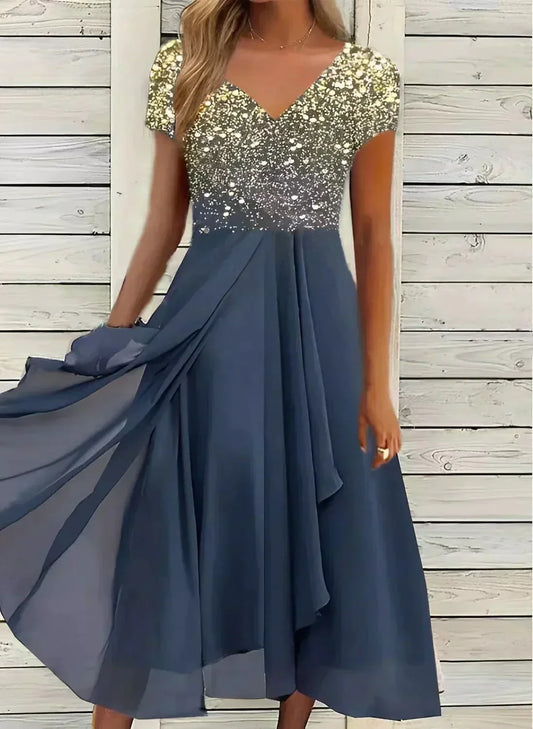 Oak & Coral | Women's Flowy Midi Dress | Embellished Bodice