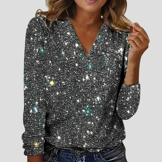 Oak & Coral | Women's Glitter V-Neck Long Sleeve Top