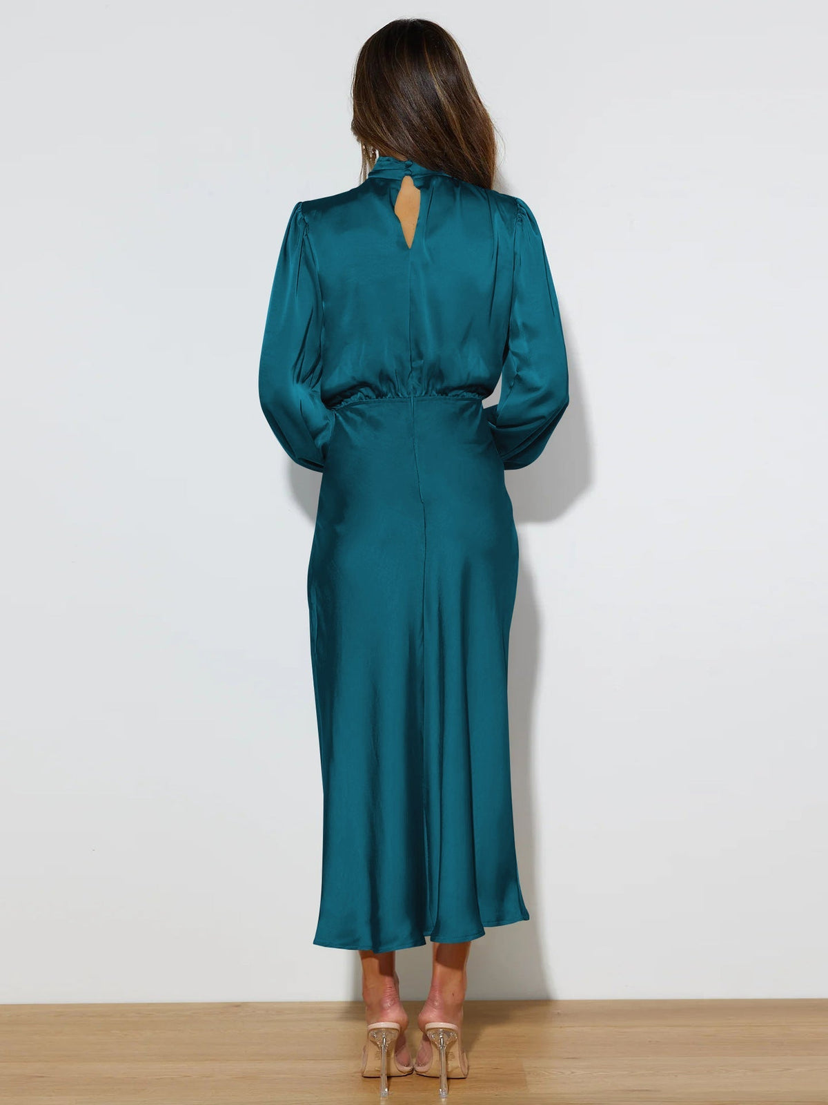 Oak & Coral | Women's High Neck Maxi Dress with Balloon Sleeves