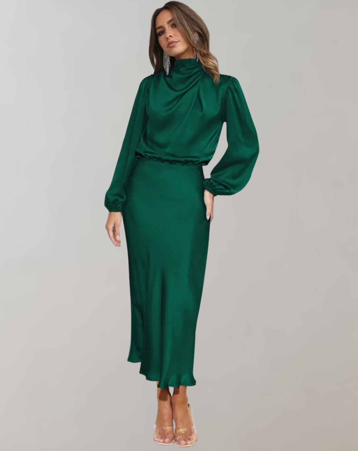 Oak & Coral | Women's High Neck Maxi Dress with Balloon Sleeves