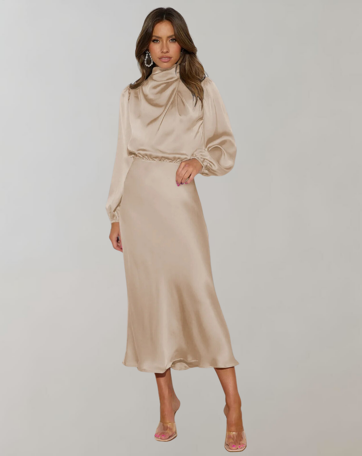 Oak & Coral | Women's High Neck Maxi Dress with Balloon Sleeves