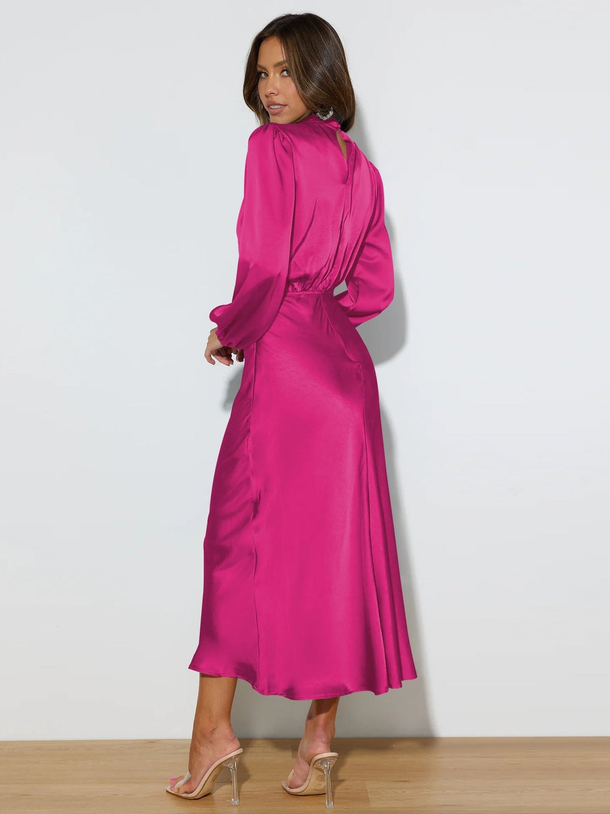 Oak & Coral | Women's High Neck Maxi Dress with Balloon Sleeves