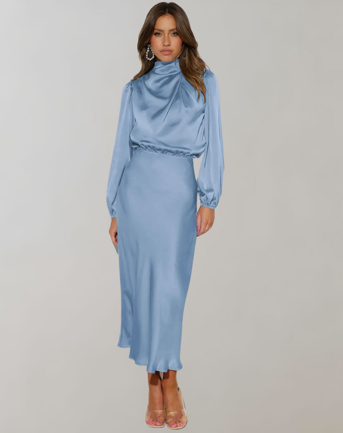 Oak & Coral | Women's High Neck Maxi Dress with Balloon Sleeves