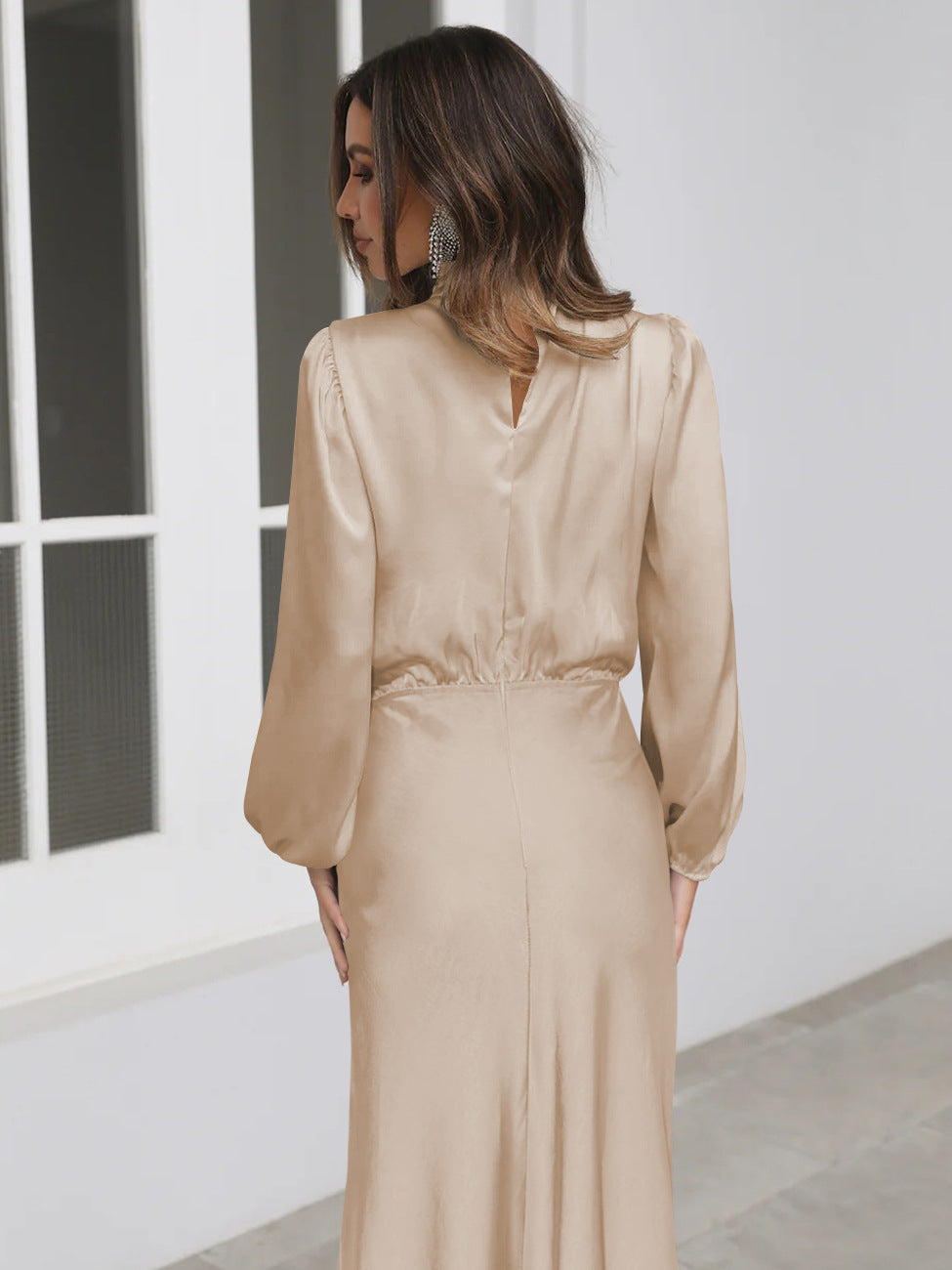 Oak & Coral | Women's High Neck Maxi Dress with Balloon Sleeves