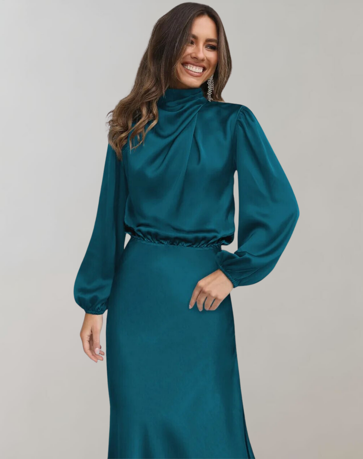 Oak & Coral | Women's High Neck Maxi Dress with Balloon Sleeves