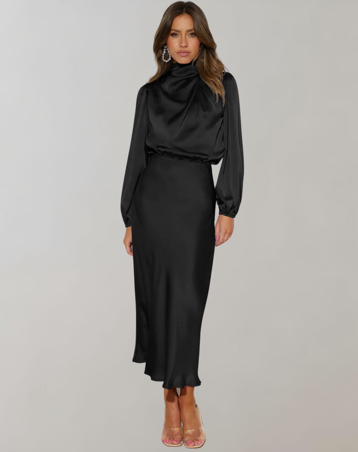 Oak & Coral | Women's High Neck Maxi Dress with Balloon Sleeves
