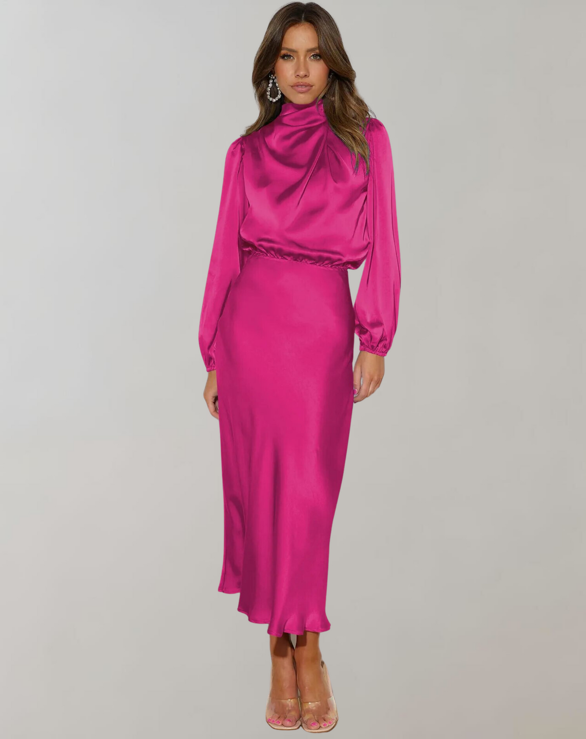 Oak & Coral | Women's High Neck Maxi Dress with Balloon Sleeves