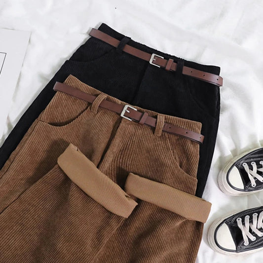 Oak & Coral | Women's High-Waist Corduroy Trousers Relaxed Fit