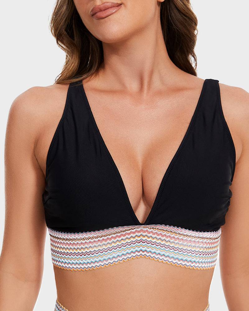 Oak & Coral | Women's High-Waisted Bikini with Chevron Trim