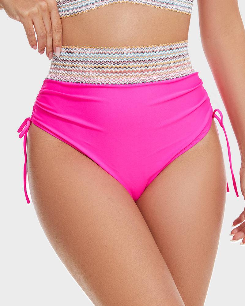 Oak & Coral | Women's High-Waisted Bikini with Chevron Trim