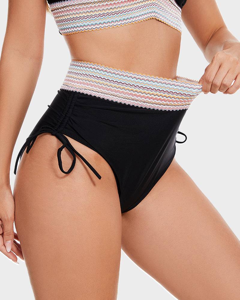 Oak & Coral | Women's High-Waisted Bikini with Chevron Trim