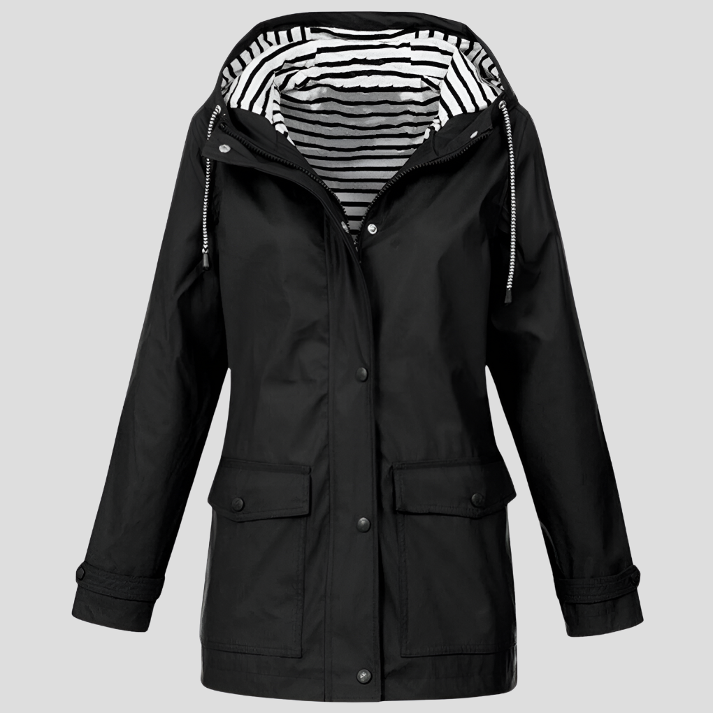 Oak & Coral | Women's Hooded Rain Jacket with Striped Lining