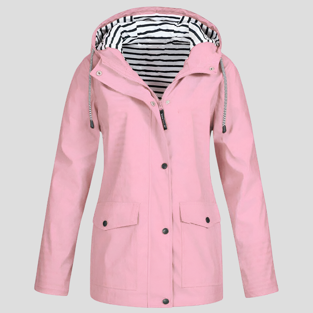 Oak & Coral | Women's Hooded Rain Jacket with Striped Lining