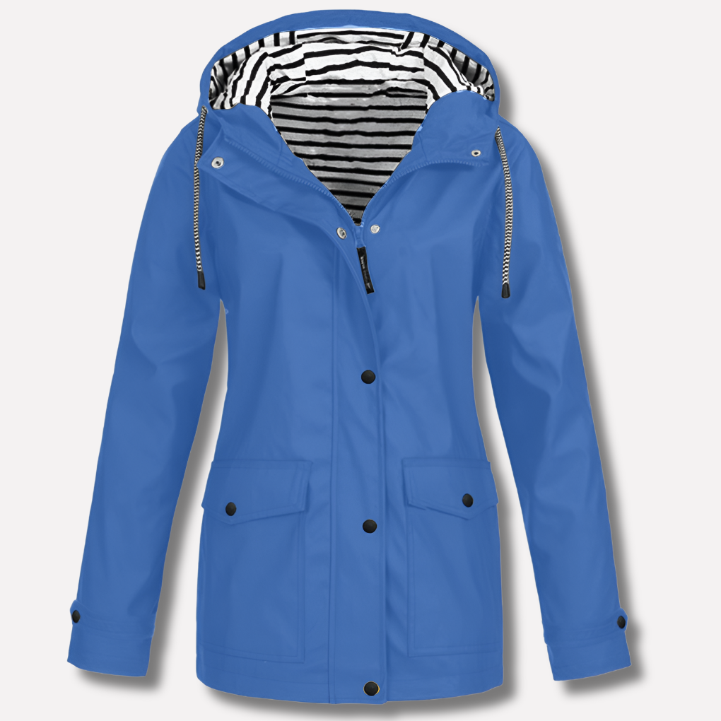 Oak & Coral | Women's Hooded Rain Jacket with Striped Lining