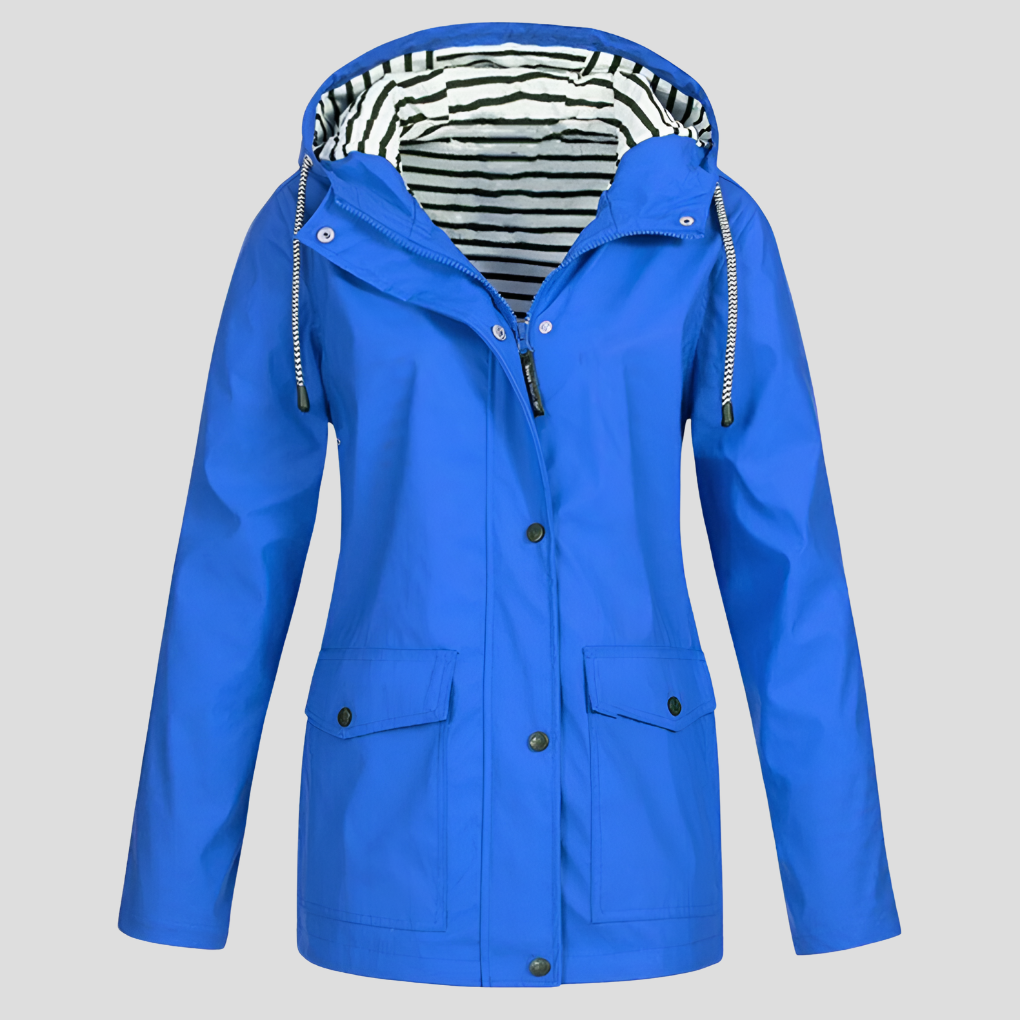 Oak & Coral | Women's Hooded Rain Jacket with Striped Lining
