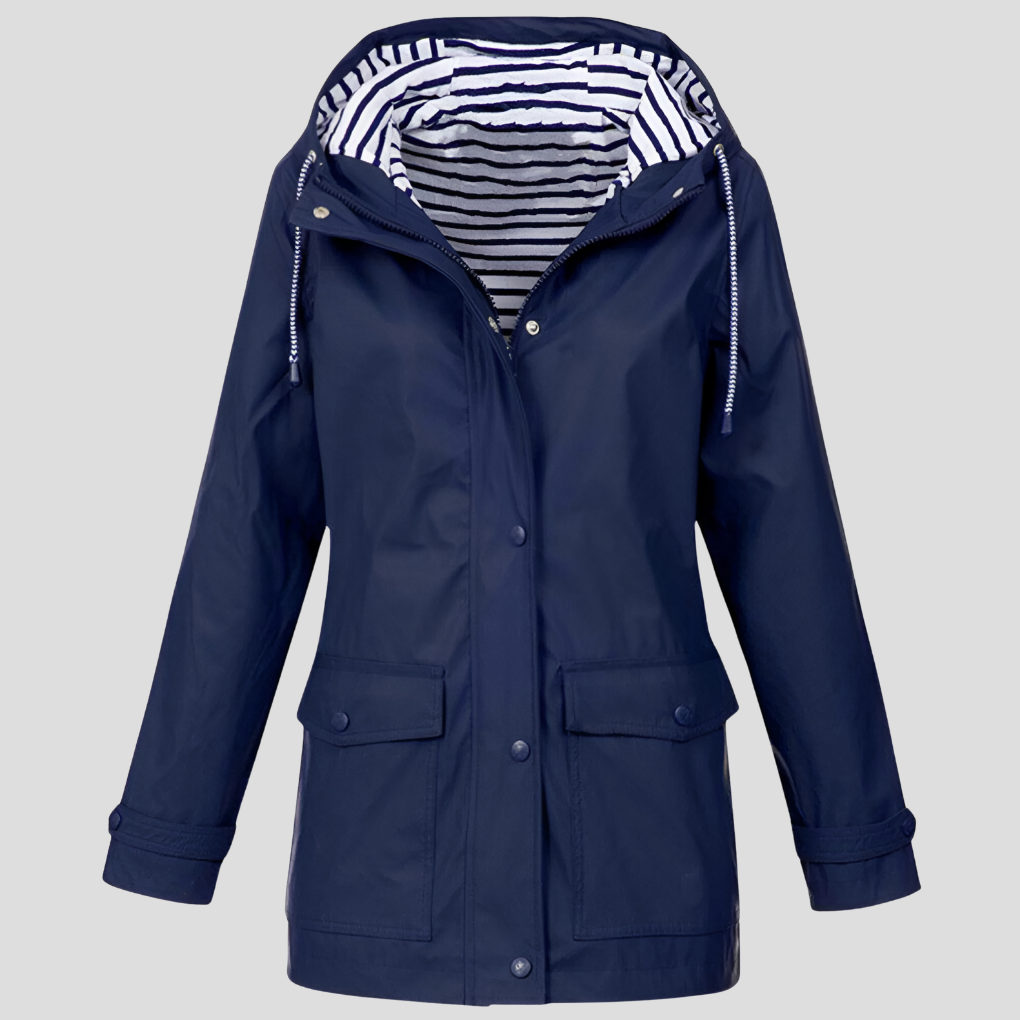 Oak & Coral | Women's Hooded Rain Jacket with Striped Lining
