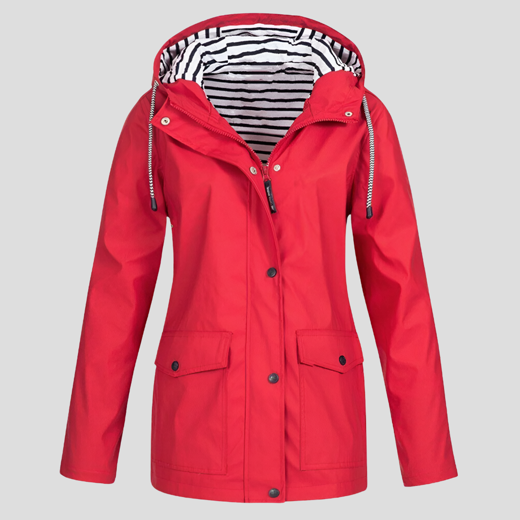 Oak & Coral | Women's Hooded Rain Jacket with Striped Lining