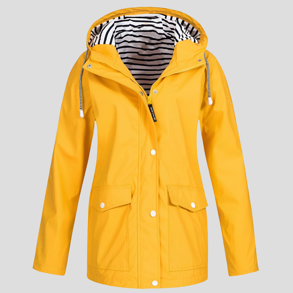 Oak & Coral | Women's Hooded Rain Jacket with Striped Lining