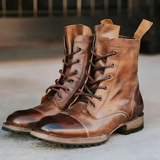 Oak & Coral | Women's Lace-Up Combat Boots with Cap Toe