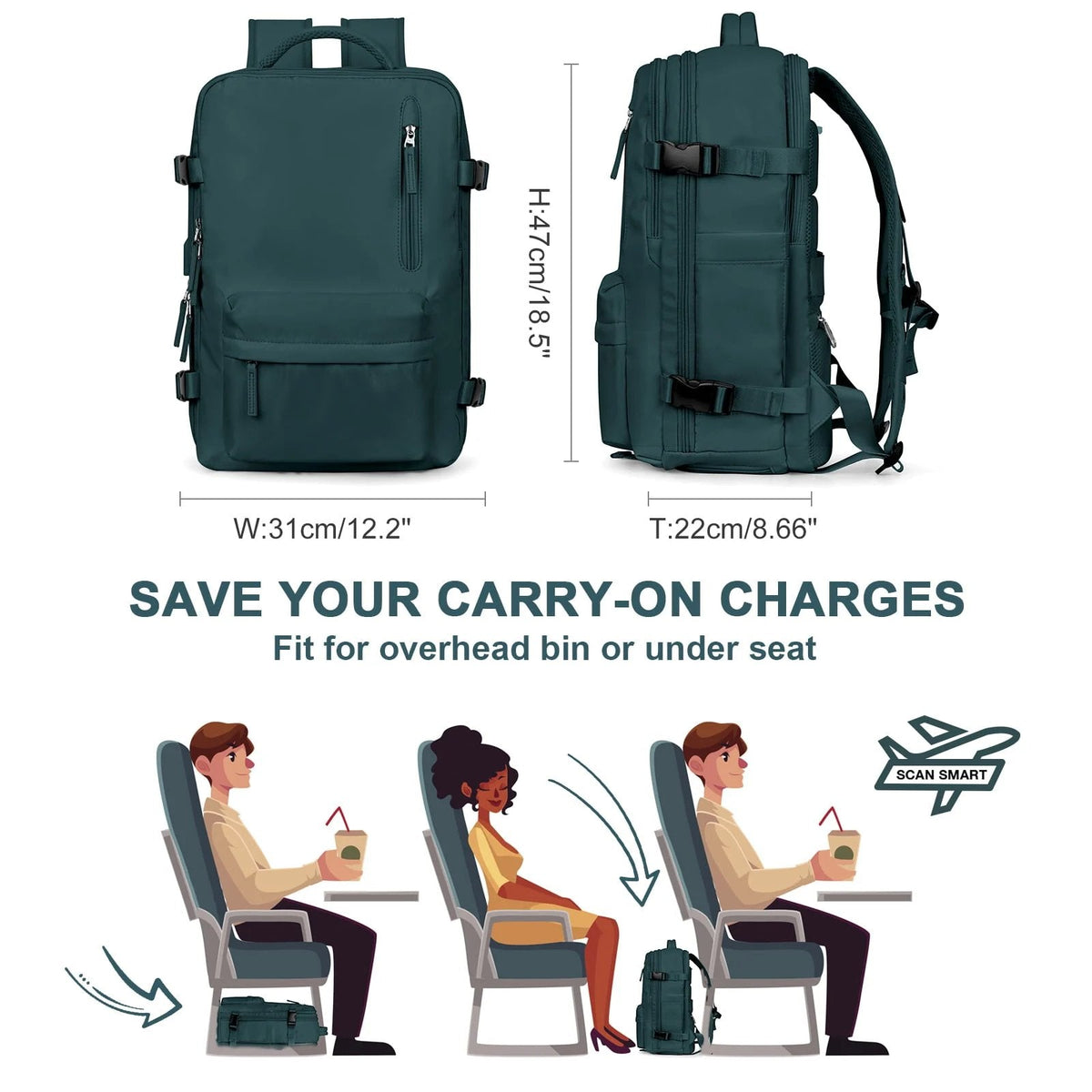 Oak & Coral | Women's Large Travel Backpack – Waterproof Hiking Backpack | Anti-Theft