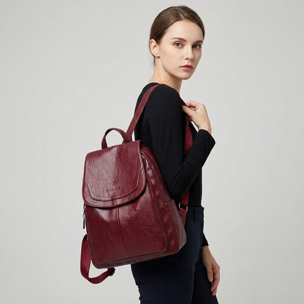 Oak & Coral | Women's Leather Flap Backpack with Structured Design