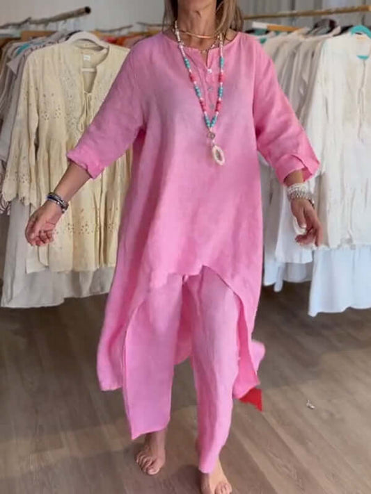 Oak & Coral | Women's Linen Asymmetrical Tunic & Pants Set