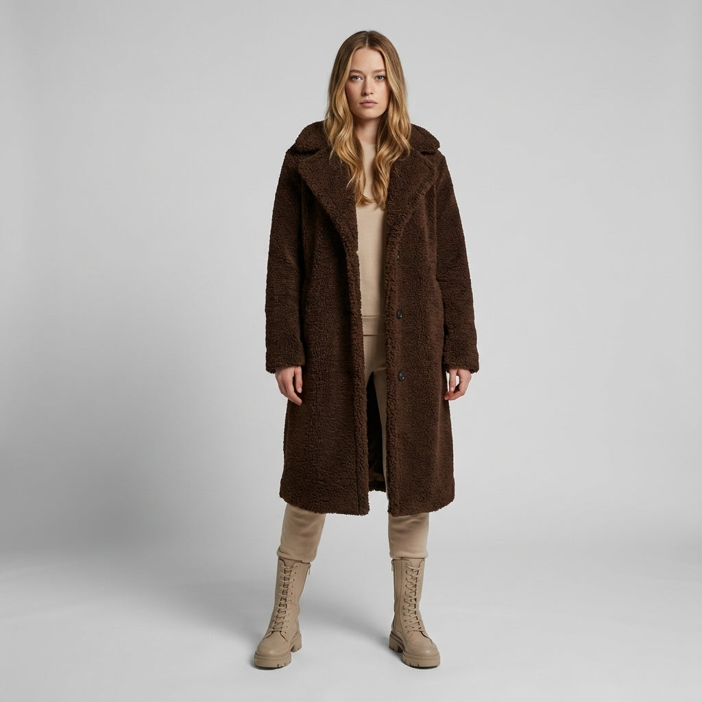 Oak & Coral | Women's Long Teddy Coat