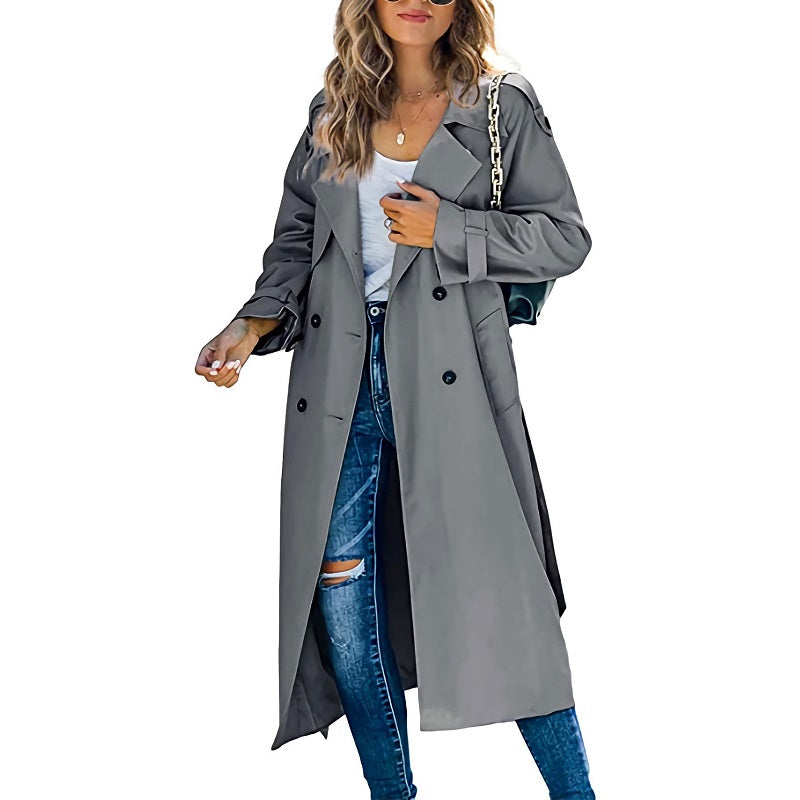 Oak & Coral | Women's Long Trench Coat Double-Breasted