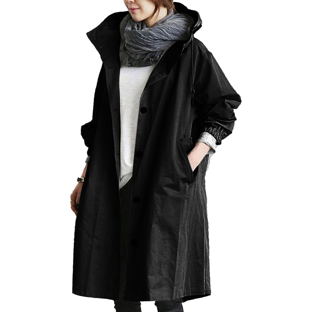 Oak & Coral | Women's Mid-Length Hooded Raincoat with Pockets