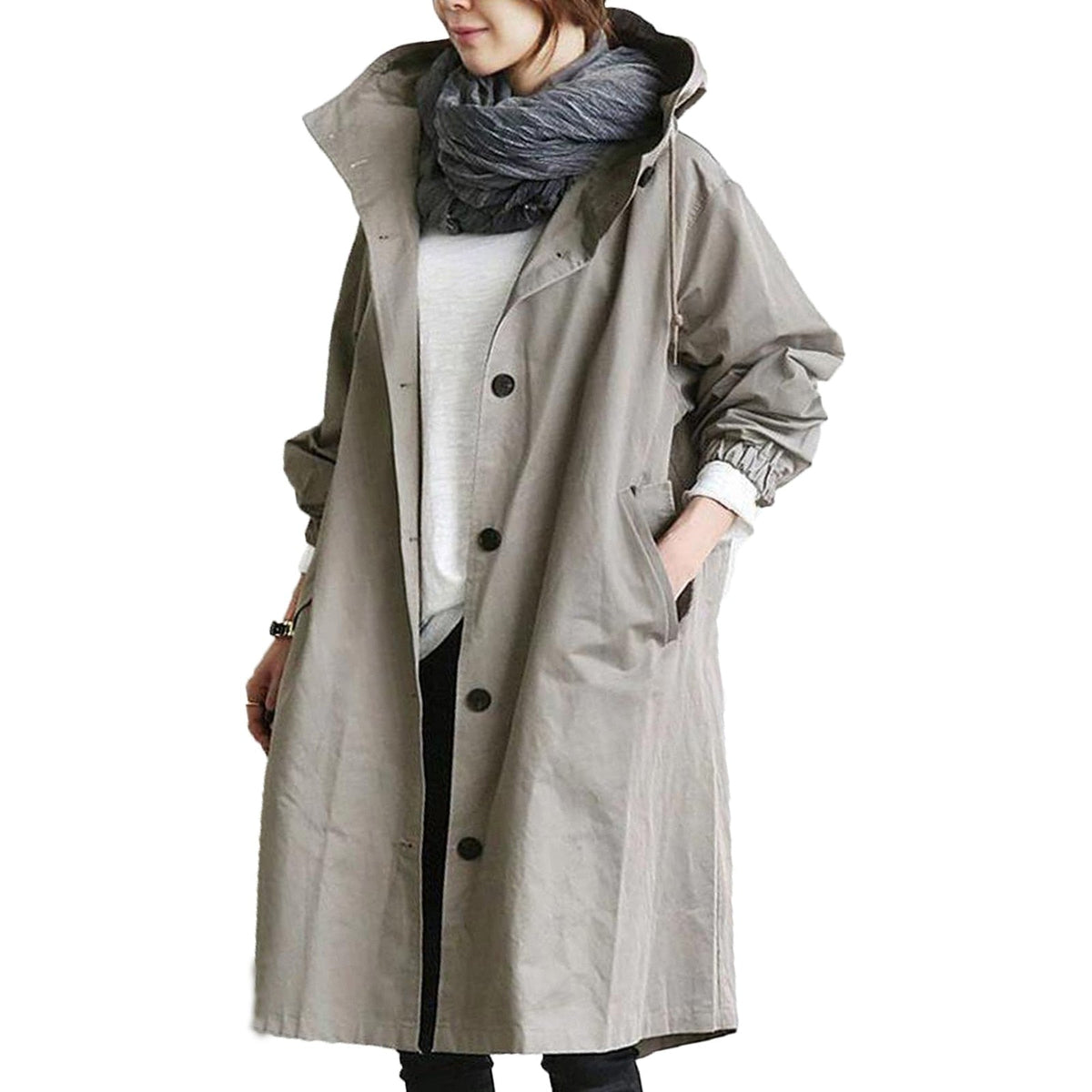 Oak & Coral | Women's Mid-Length Hooded Raincoat with Pockets