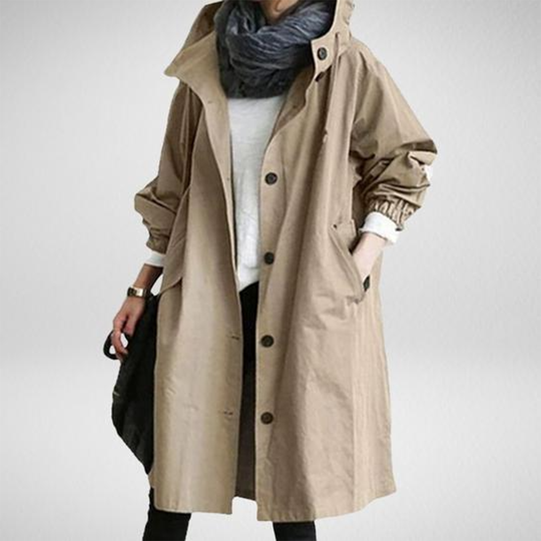 Oak & Coral | Women's Mid-Length Hooded Raincoat with Pockets