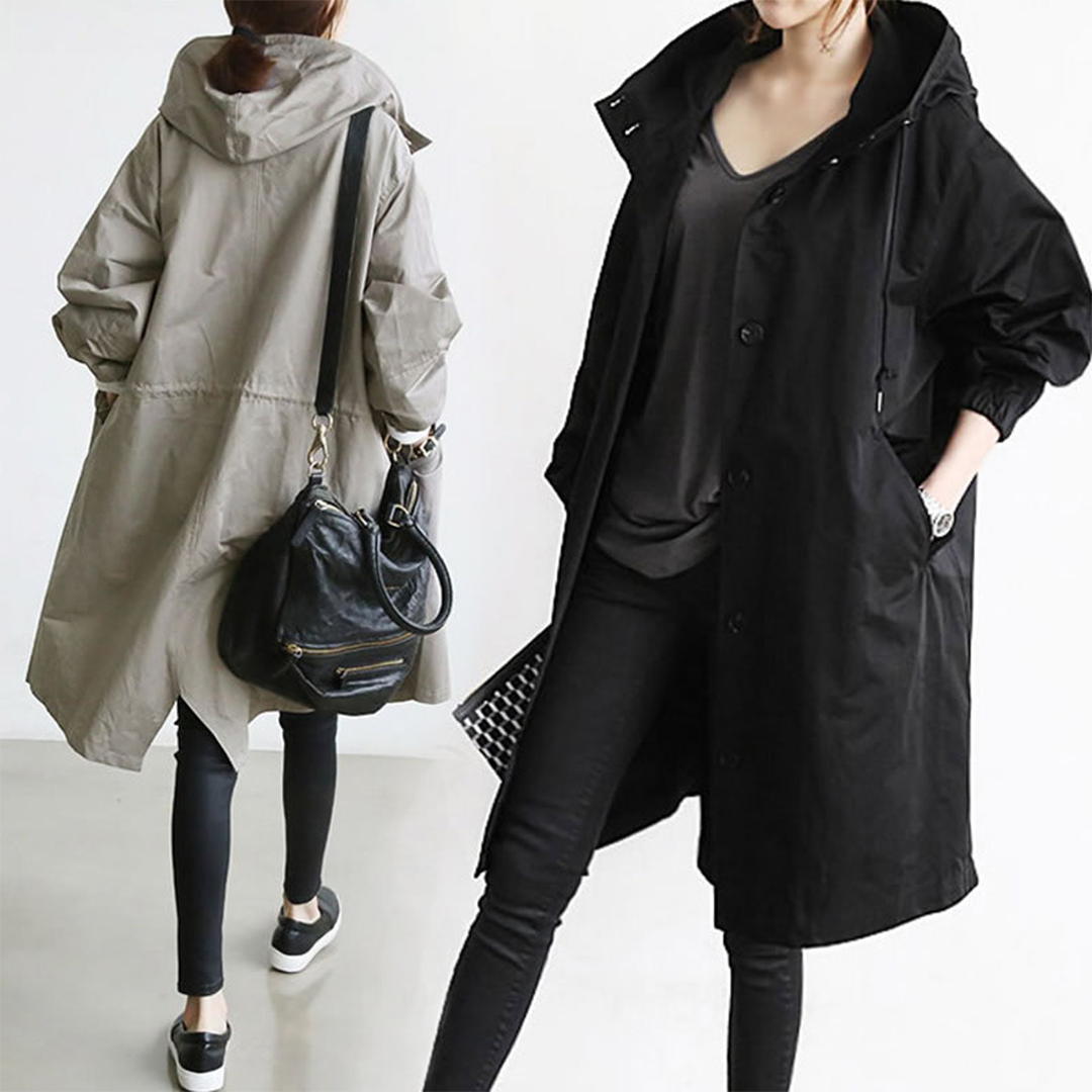 Oak & Coral | Women's Mid-Length Hooded Raincoat with Pockets