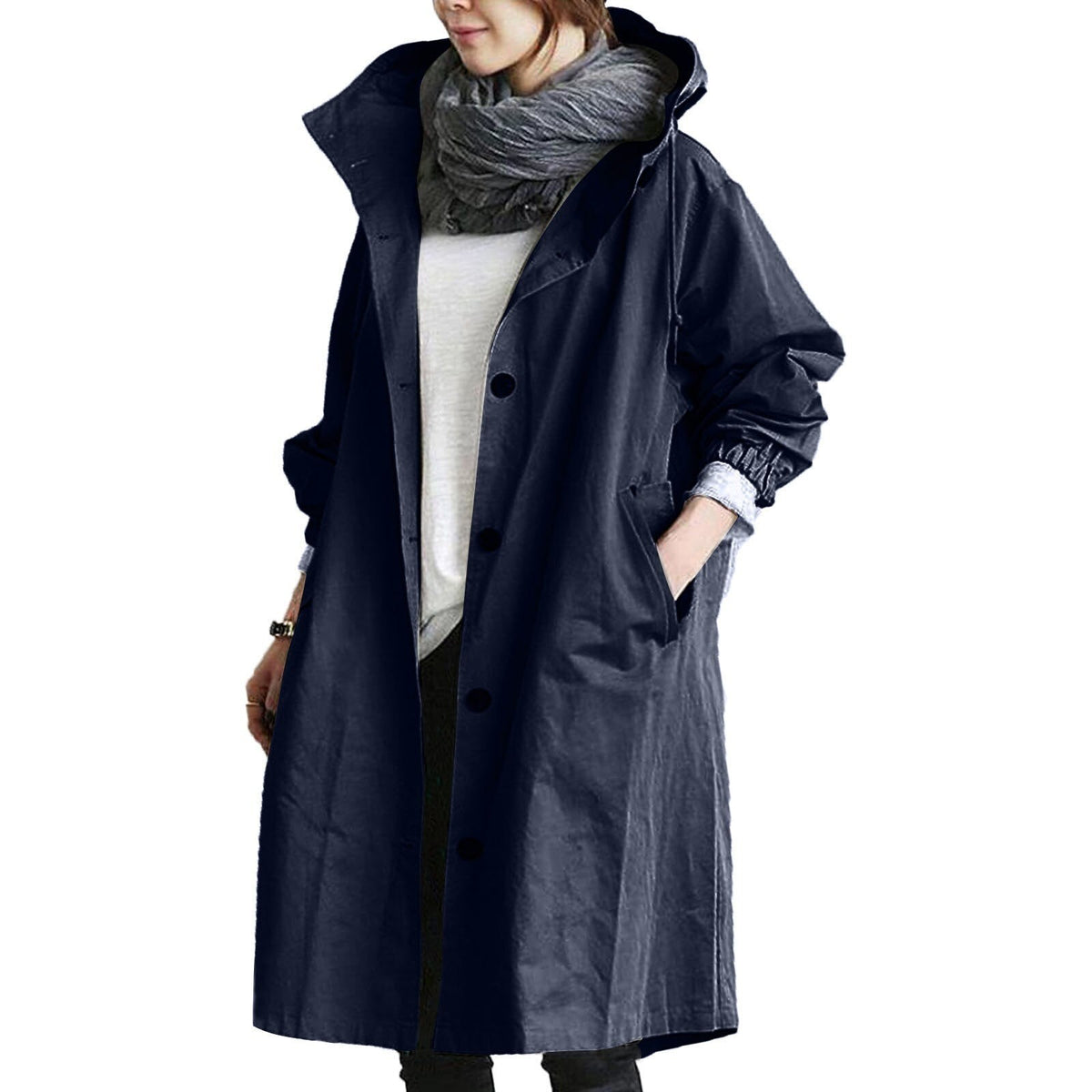 Oak & Coral | Women's Mid-Length Hooded Raincoat with Pockets