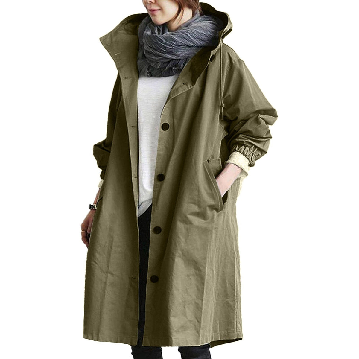 Oak & Coral | Women's Mid-Length Hooded Raincoat with Pockets