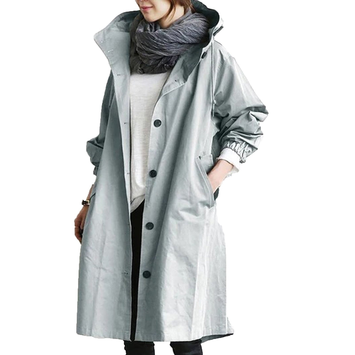 Oak & Coral | Women's Mid-Length Hooded Raincoat with Pockets