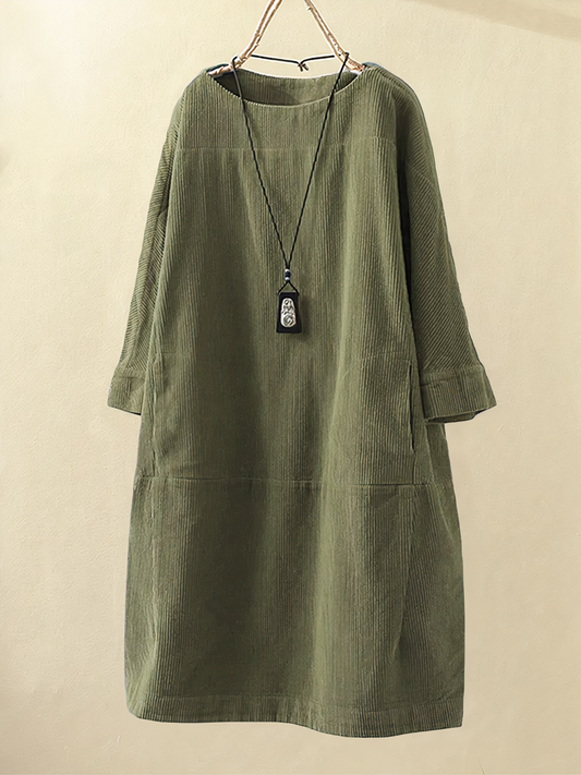 Oak & Coral | Women's Midi Corduroy Dress with Pockets