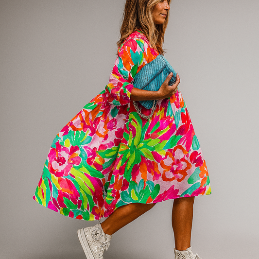 Oak & Coral | Women's Midi Shirt Dress with Oversized Floral Print