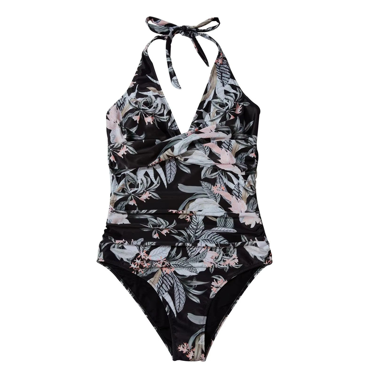 Oak & Coral | Women's One-Piece Swimsuit Halter Neck Tropical Print