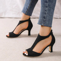 Oak & Coral | T-Strap Open-Toe Heels for All-Day Comfort