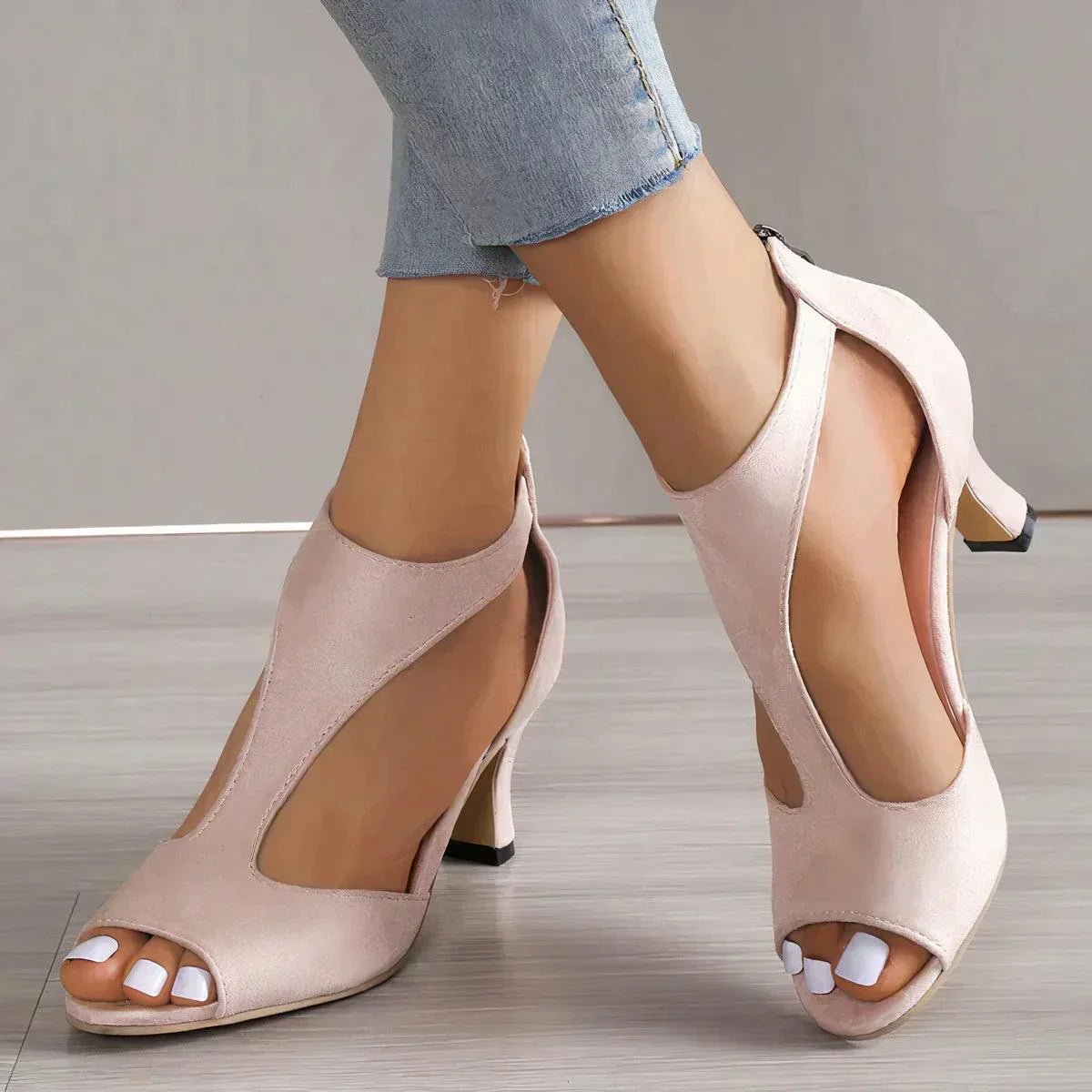 Oak & Coral | Women's Peep-Toe Heels with T-Strap