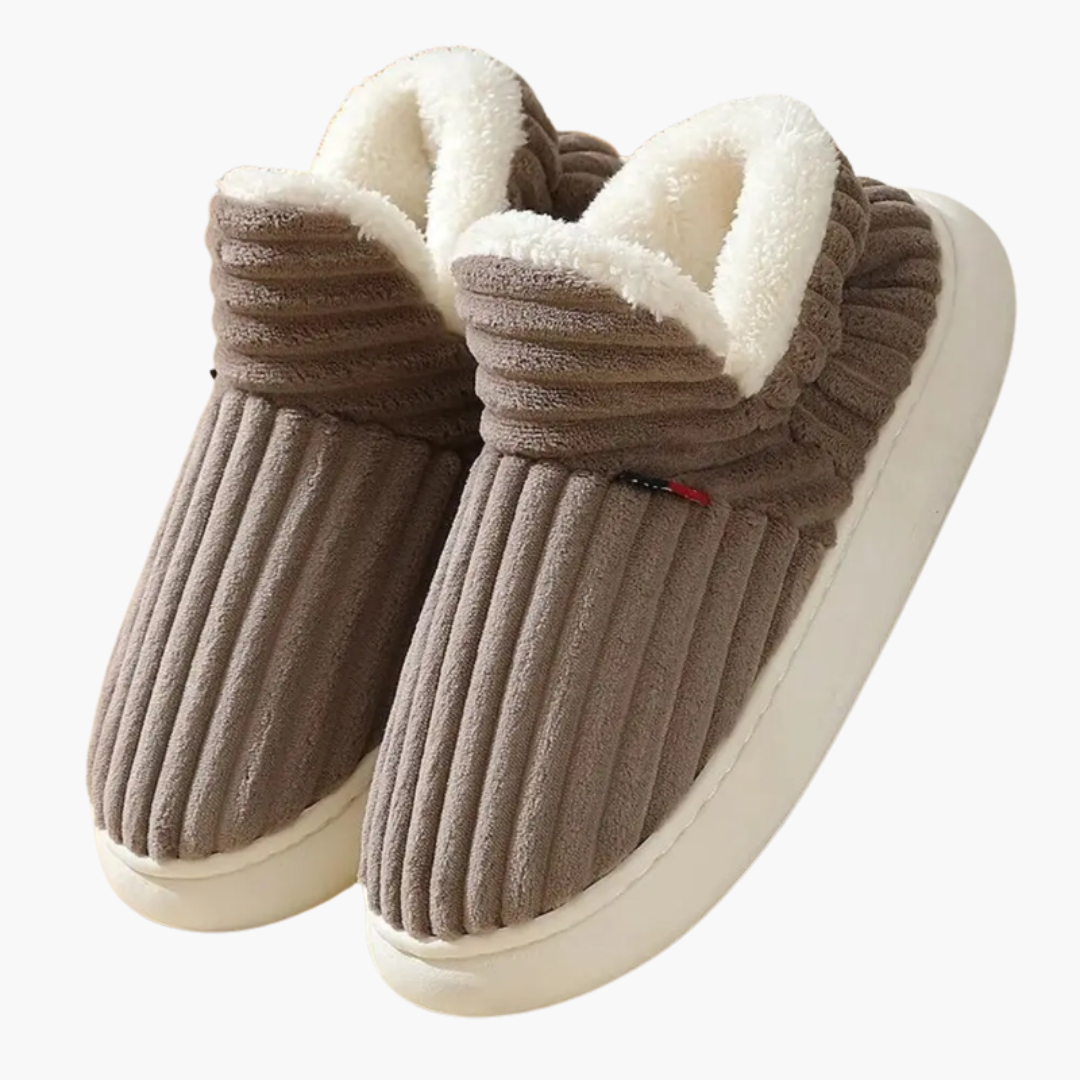Oak & Coral | Women's Plush Bootie Slippers - Ribbed Warm Indoor Shoes