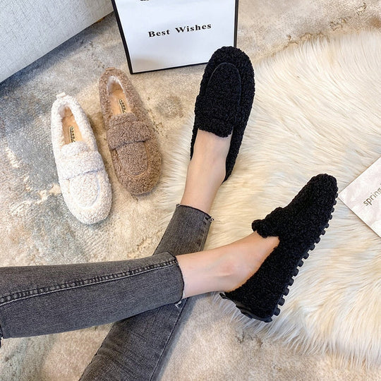 Oak & Coral | Women's Plush Loafer Slippers with Fold-Over Detail