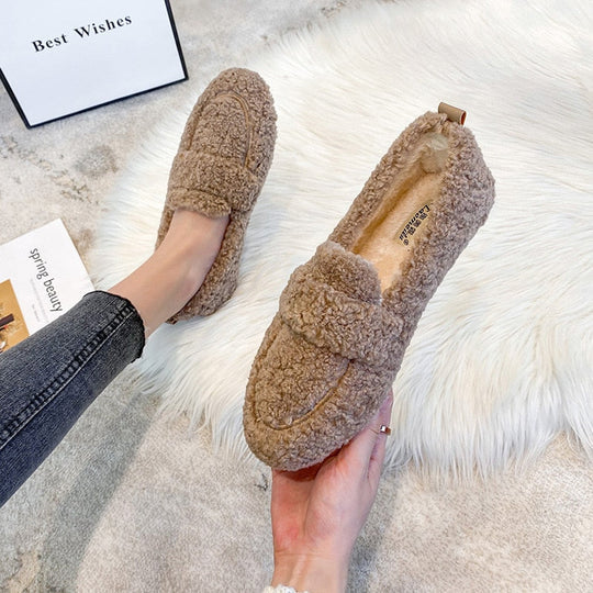 Oak & Coral | Women's Plush Loafer Slippers with Fold-Over Detail